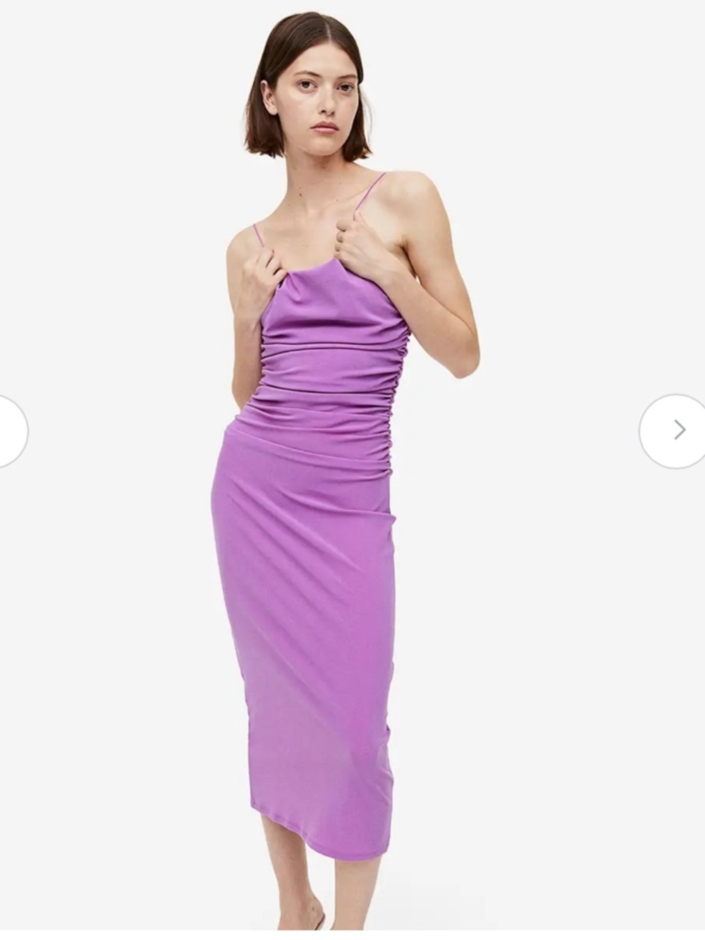 Ruched Midi Slip Dress in Lavender